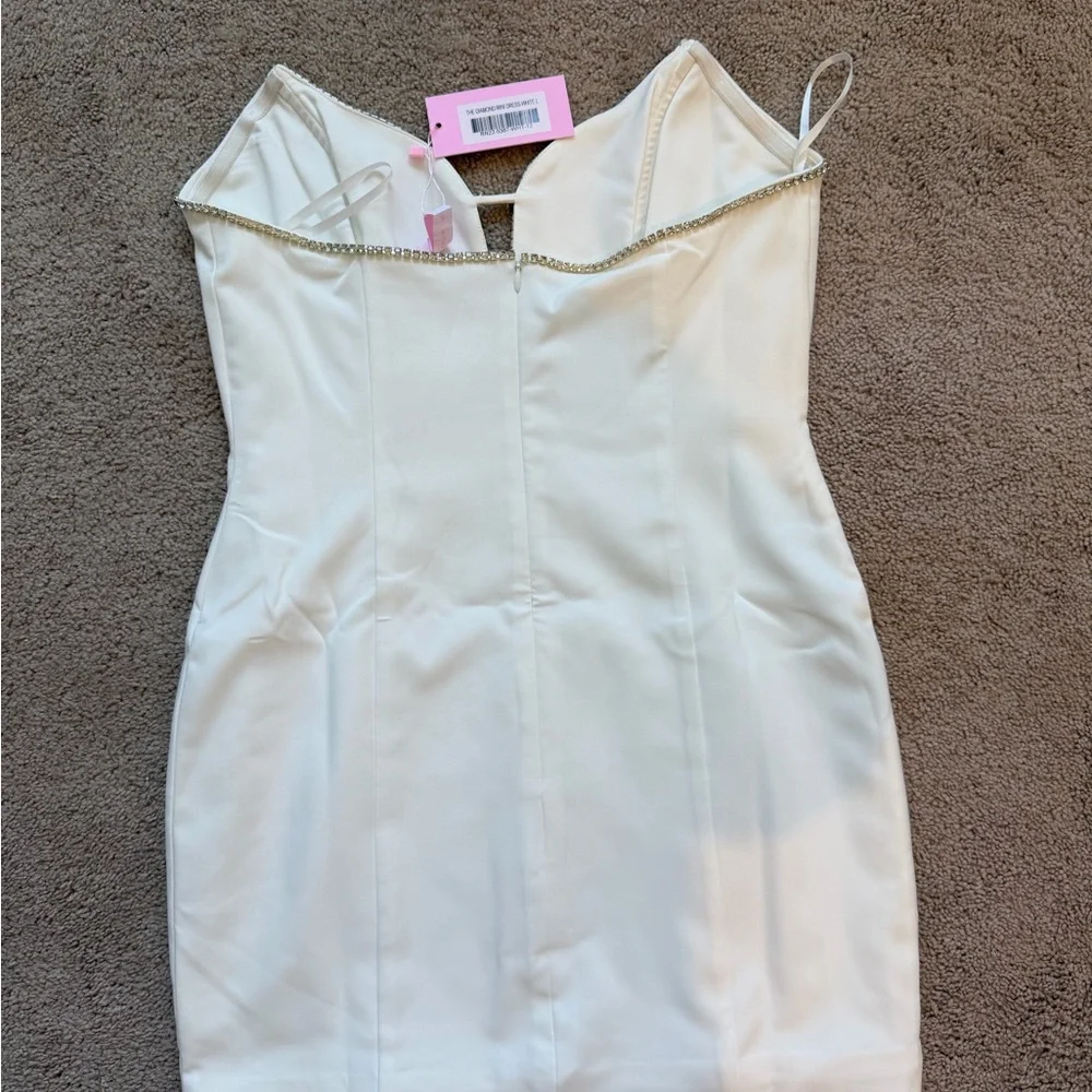 White Strapless Mini Dress with Rhinestone Trim - Picture 3 of 7